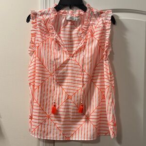 Vineyard Vines Orange Striped Ruffle Blouse